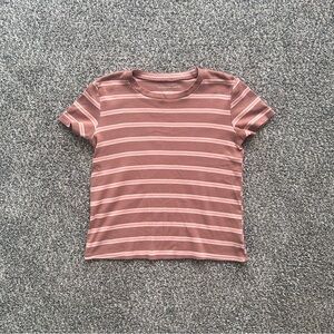 American Eagle Dusty Rose Striped Tee XS • Soft Casual T-Shirt